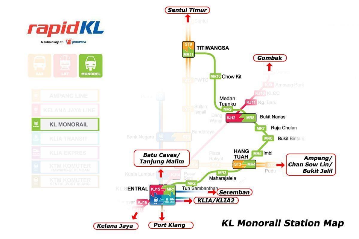kl monorail χάρτη της διαδρομής