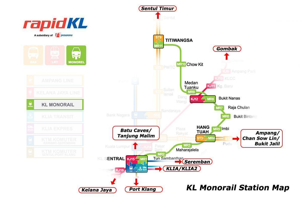 kl monorail χάρτη της διαδρομής